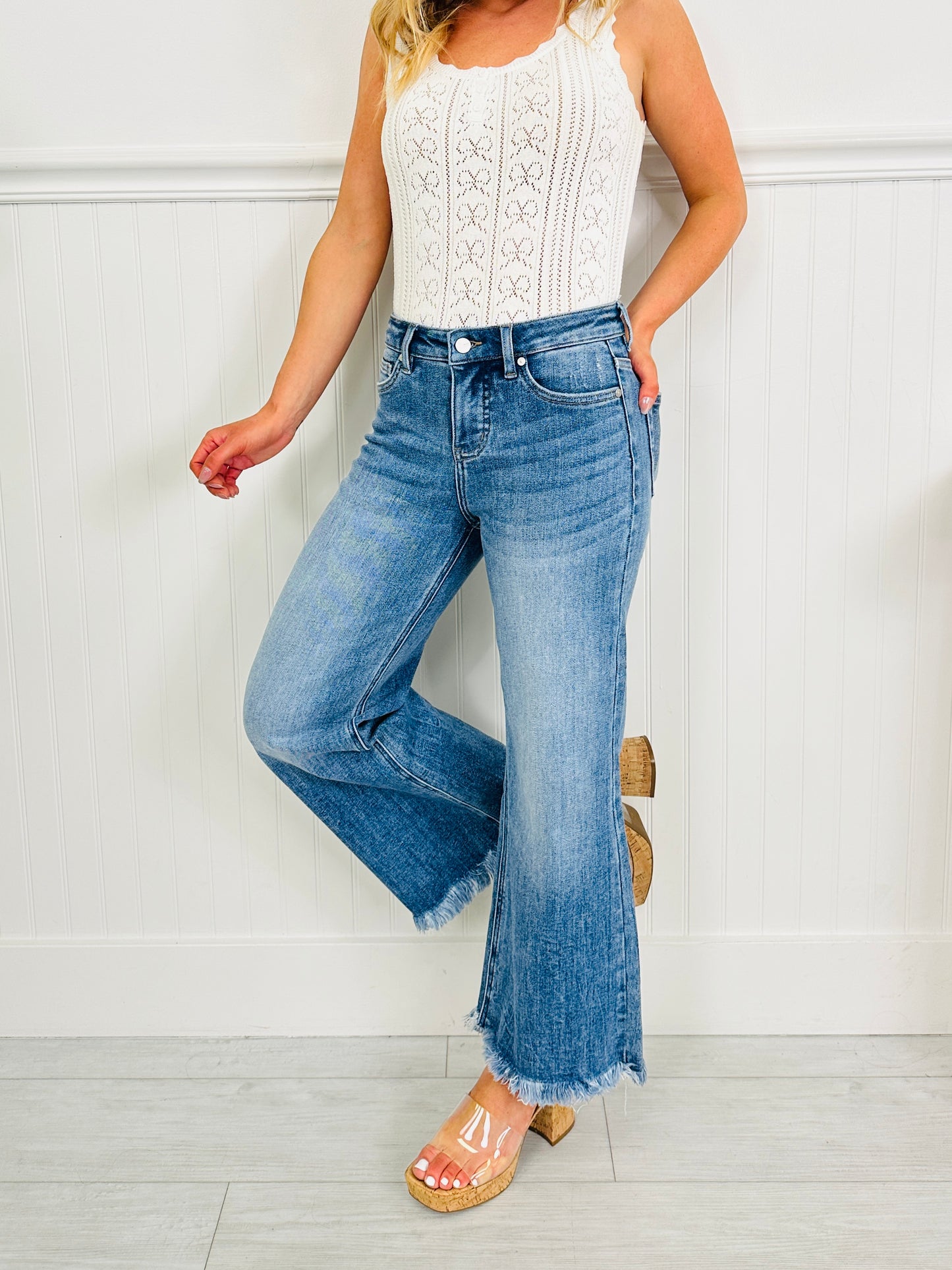 Can't Get Enough Cropped Wide Leg Tummy Control Jeans