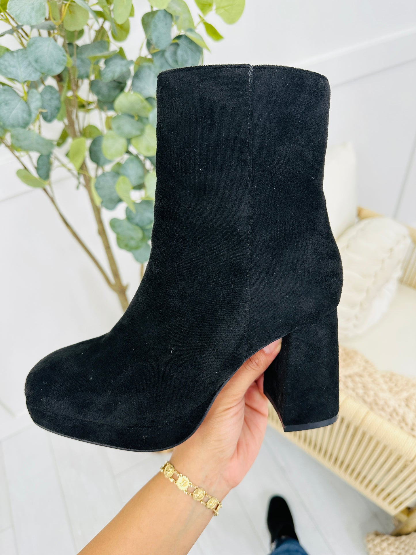 Stomp To The Rhythm Booties In Black Suede