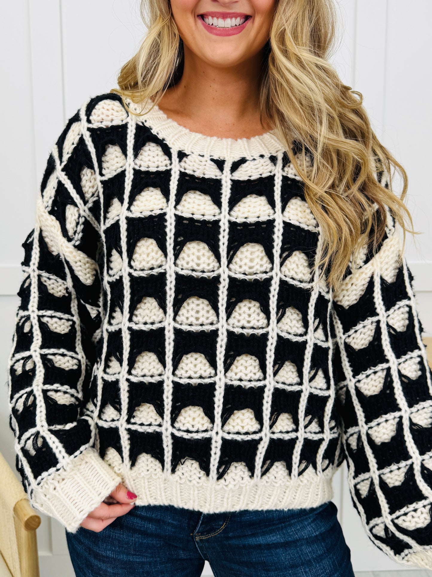 Frosted Grid Sweater in Black