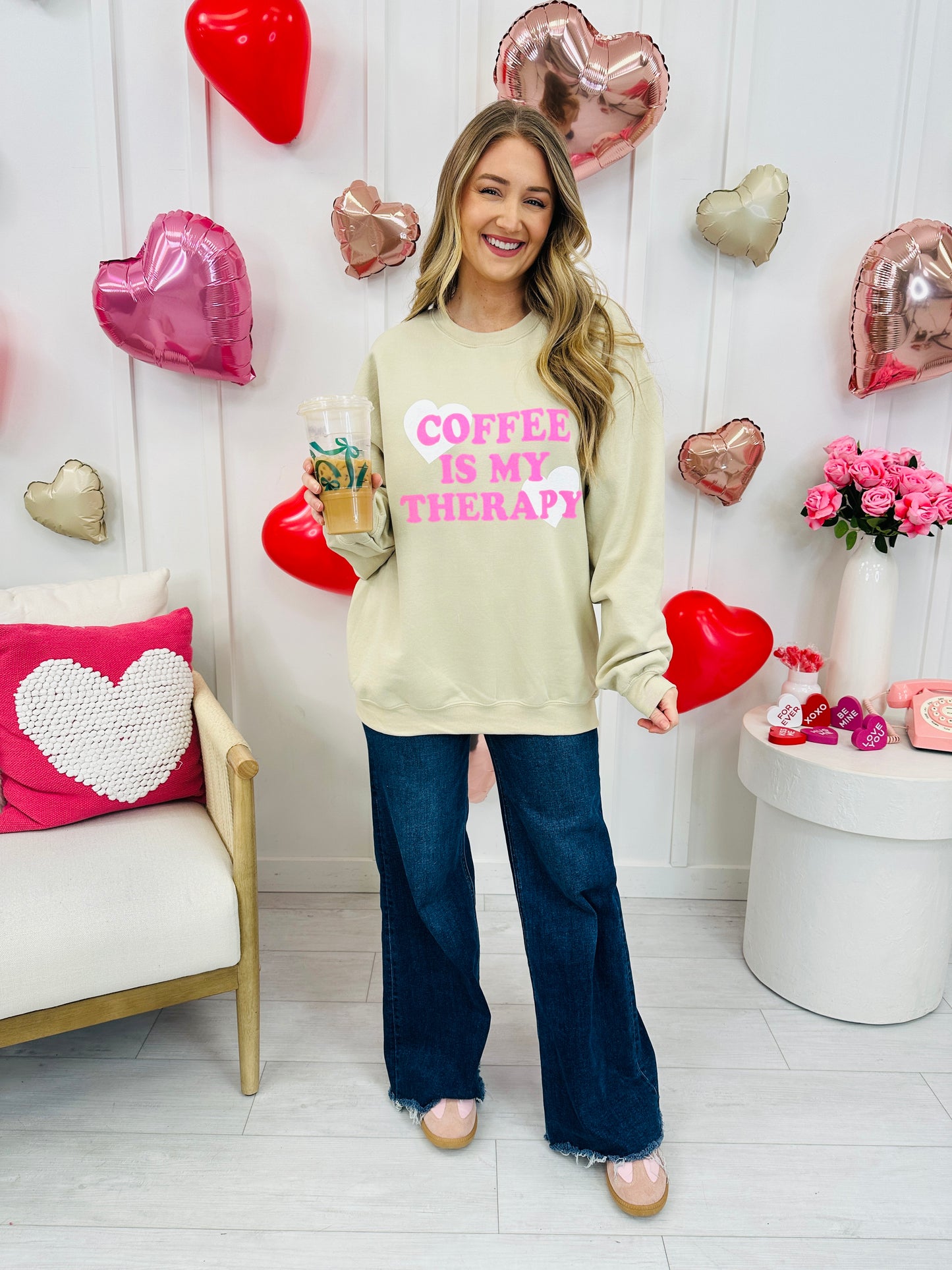 Coffee Is My Therapy Graphic Crewneck Sweatshirt