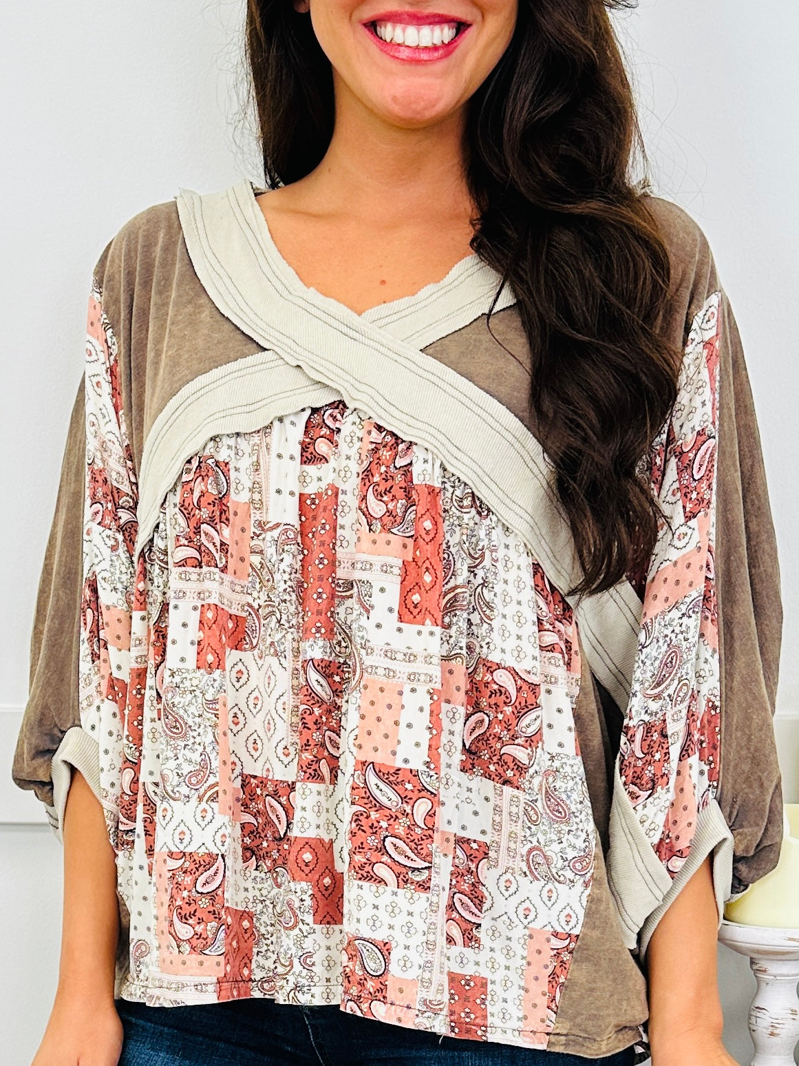 Free Spirit Patchwork Top In Charcoal