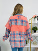 Plaid Replies Only Pullover in Dusty Coral Blue