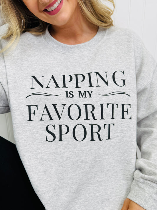 Napping Is My Favorite Sport Graphic Crewneck Sweatshirt