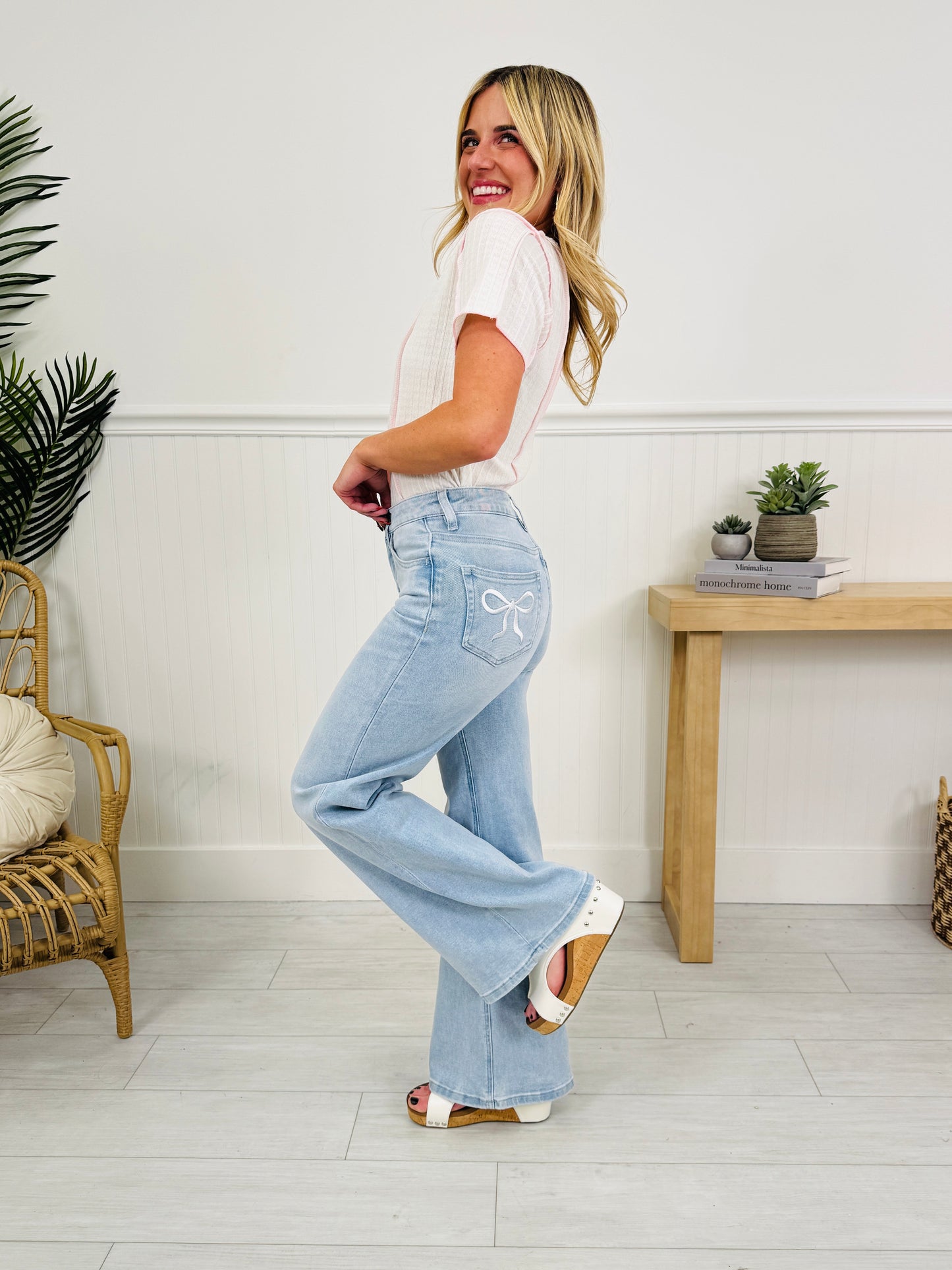 Bow Bliss Wide Leg Jeans with Tummy Control