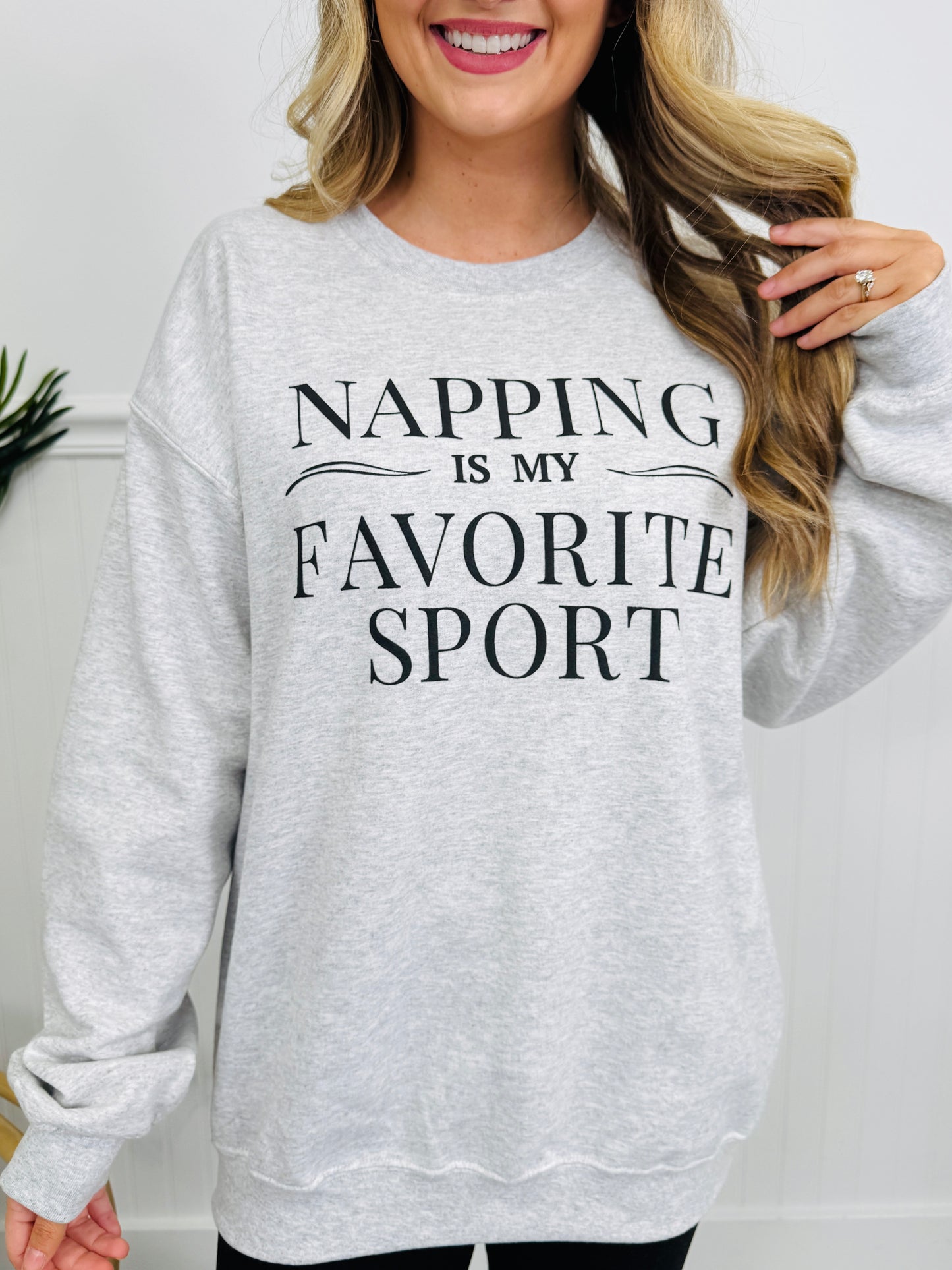 Napping Is My Favorite Sport Graphic Crewneck Sweatshirt