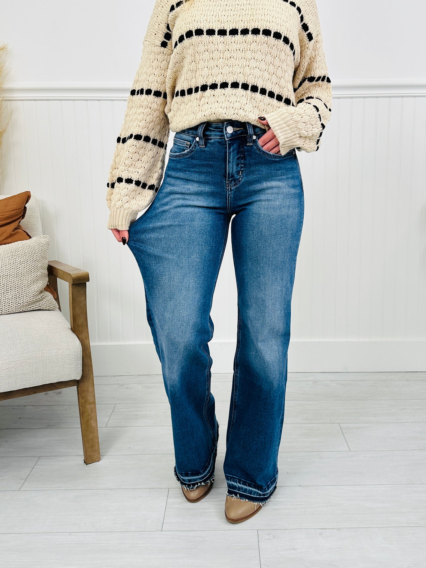 Effortless Release Tummy Control Wide Leg Release Hem Jeans