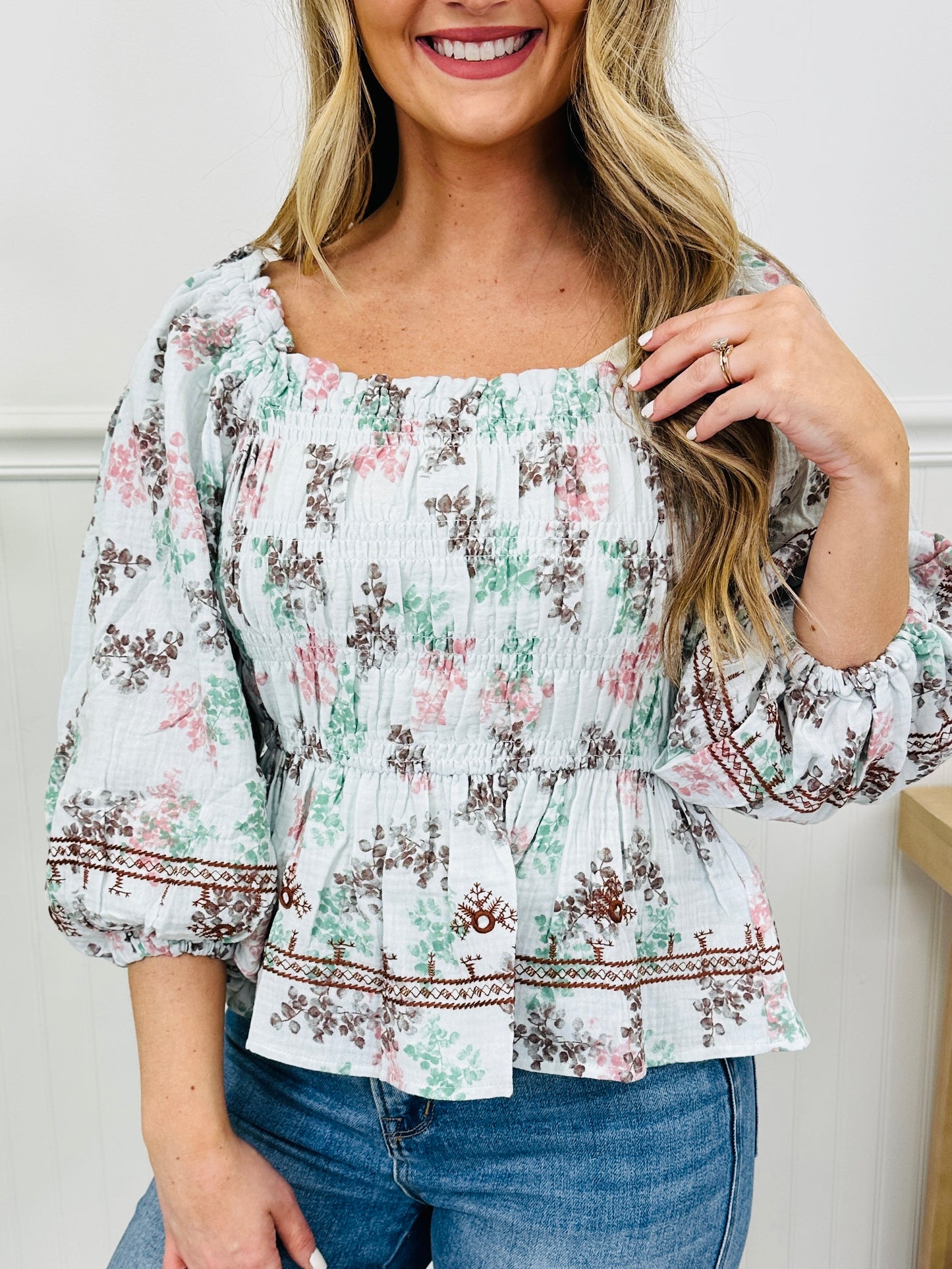 Sweet As Stitches Top in Lt Blue