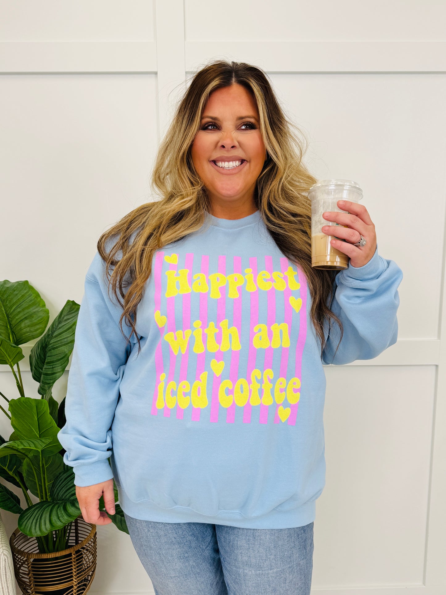 Happiest With An Iced Coffee Graphic Crewneck Sweatshirt