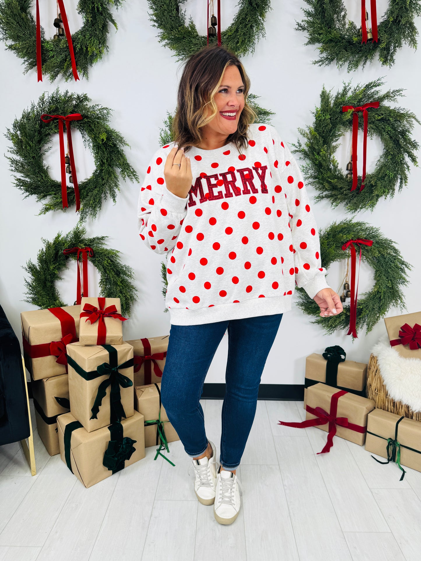 Merry On The Dot Crewneck