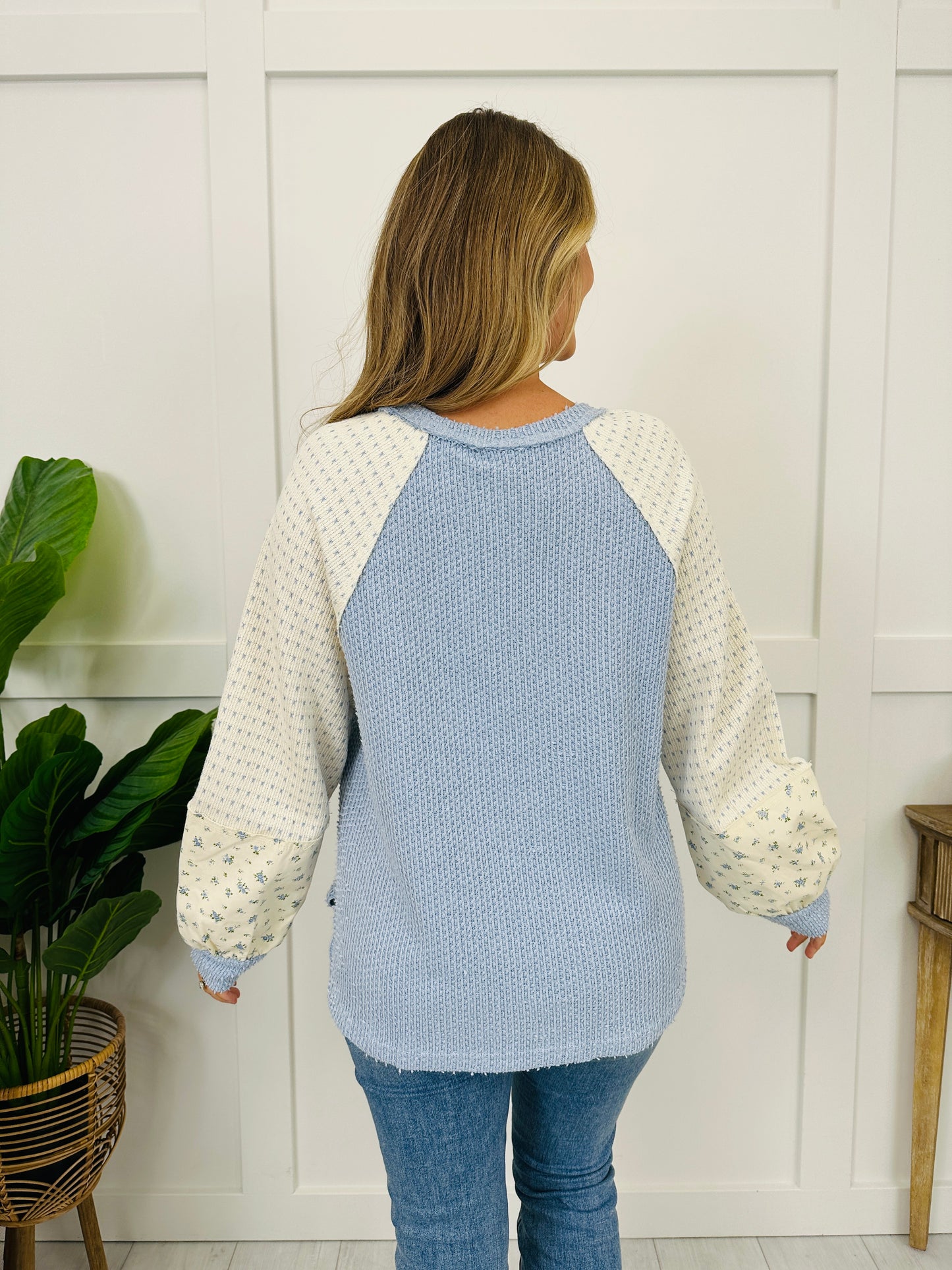 Sleeve Of Petals Sweater In Baby Blue