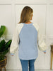 Sleeve Of Petals Sweater In Baby Blue