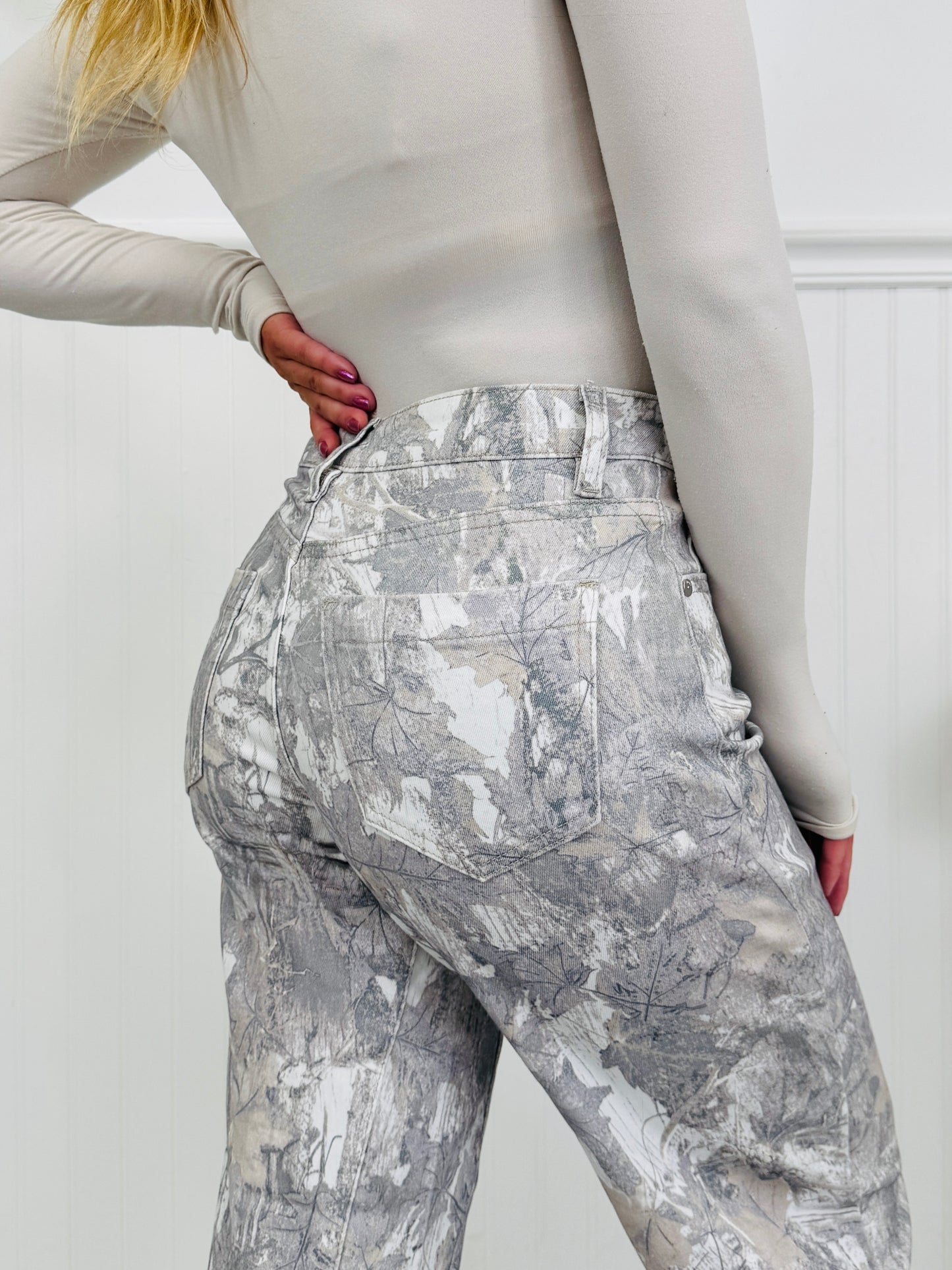 Keep It Camo Tummy Control Barrel Jeans