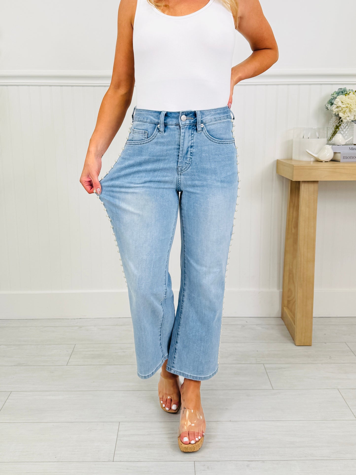 Pearl Pop Cropped Wide Leg Tummy Control Jeans