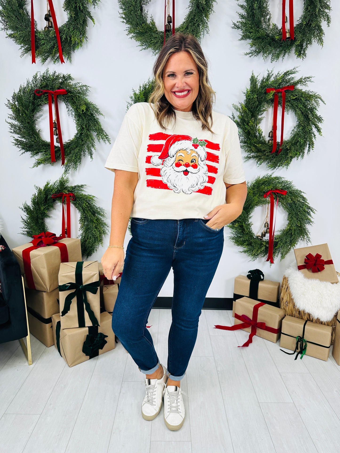 Striped Santa Graphic Tee