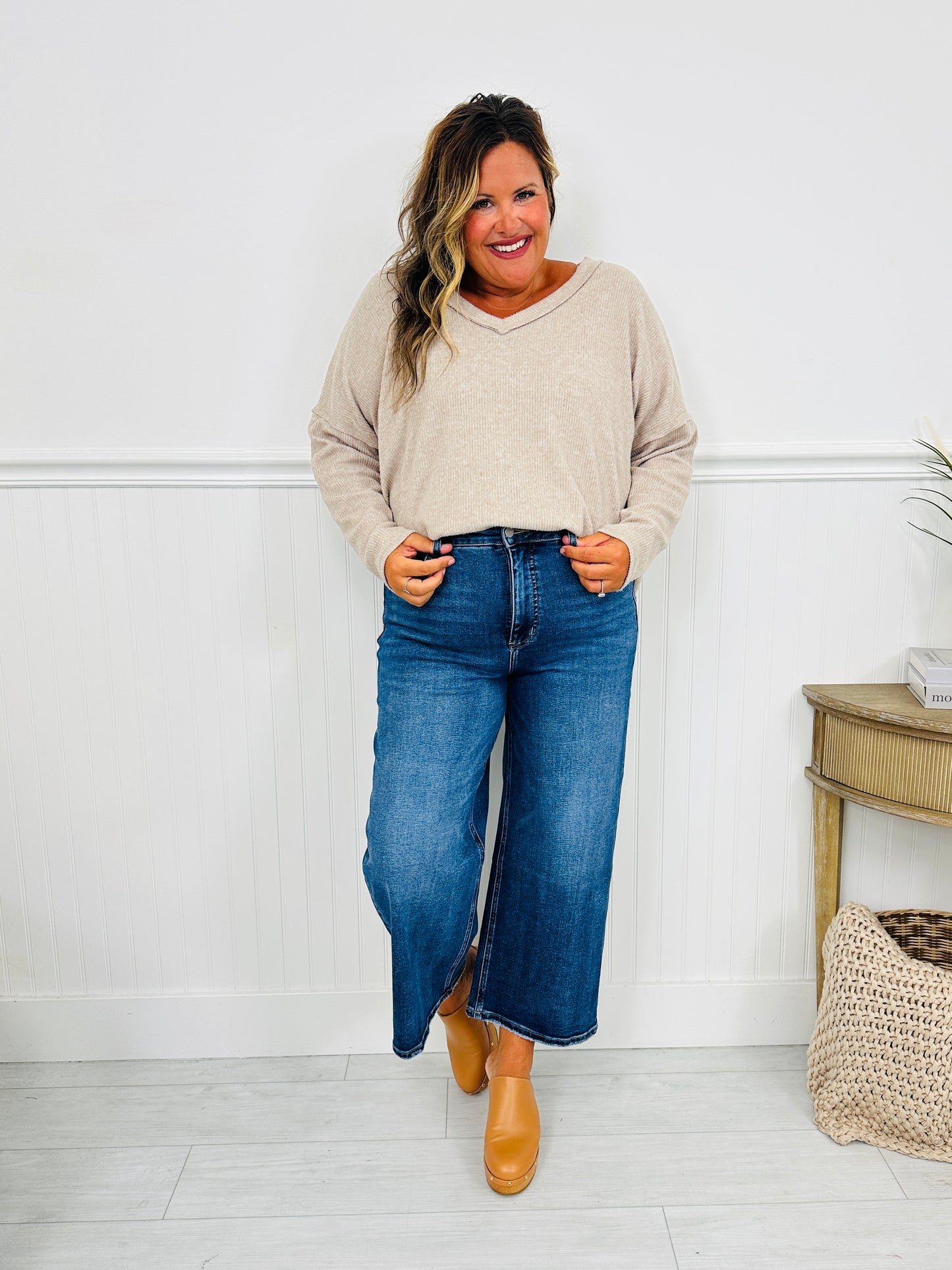 Fall After All Tummy Control Wide Leg Cropped Jeans
