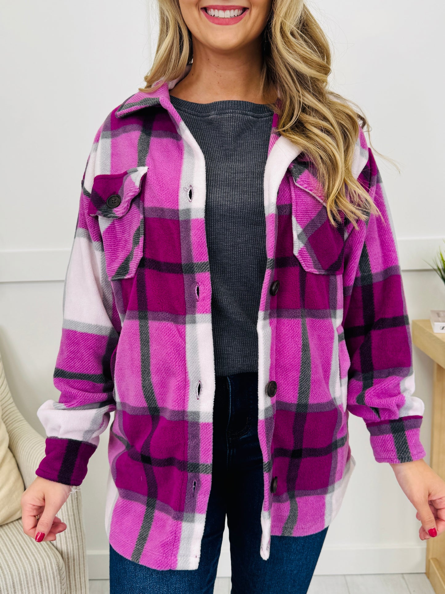 Rustic Runway Shacket in Lt Plum