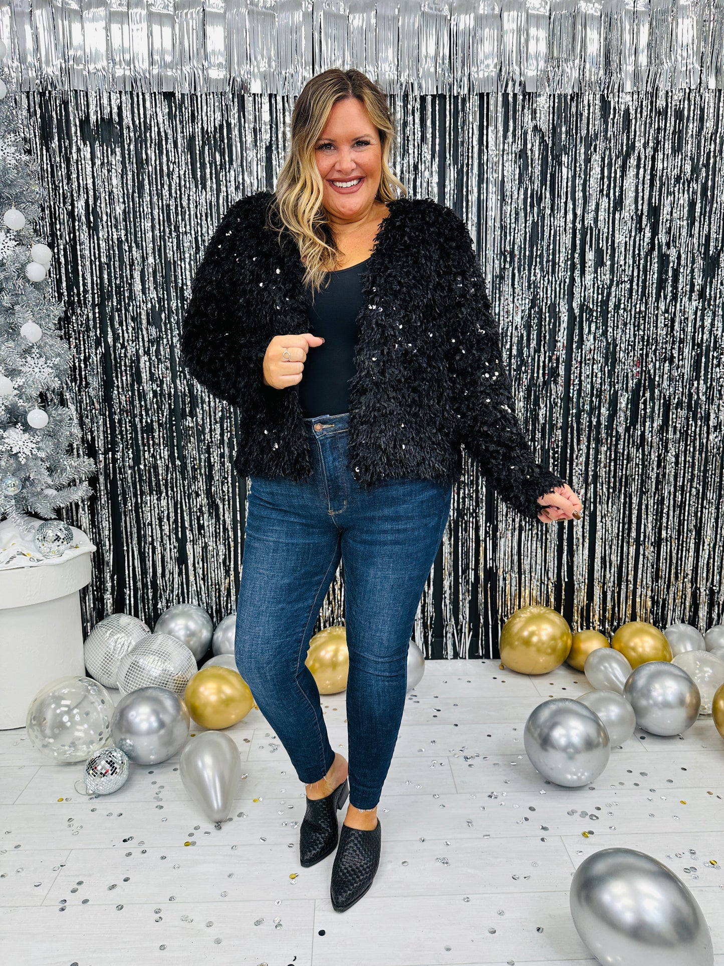 REG/CURVY Nightfall Sequin Cardigan