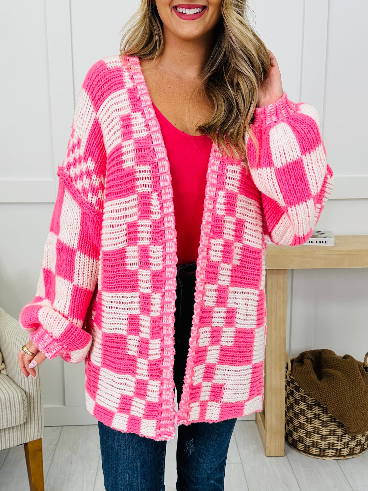 The Final Checkpoint Cardigan in Neon Pink Combo