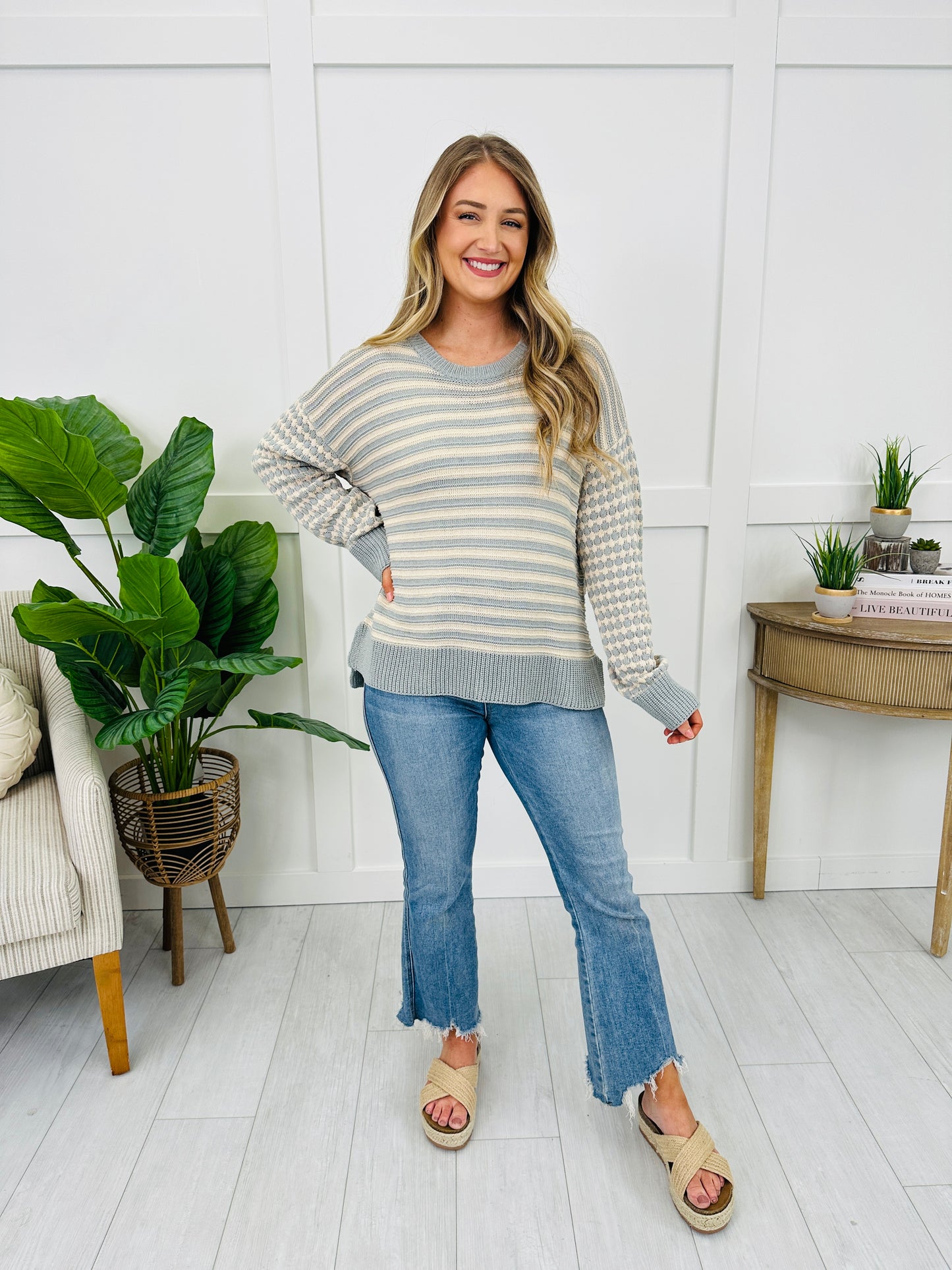 Cozy In Every Line Sweater in G. Mint/Cream