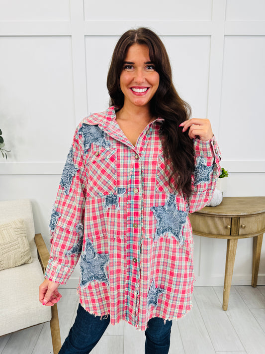 Main Street Plaid Shacket In Red