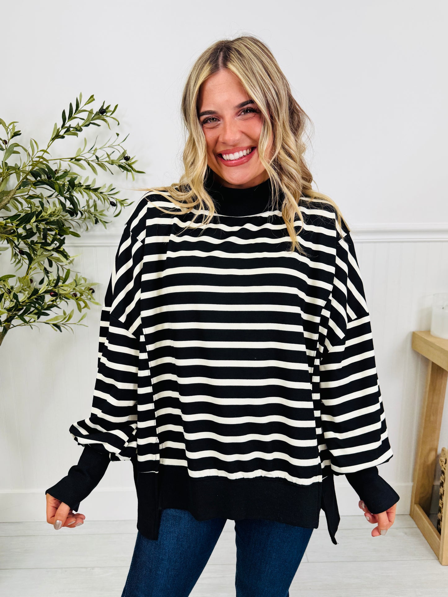 Stripe Up Your Alley Pullover In Black