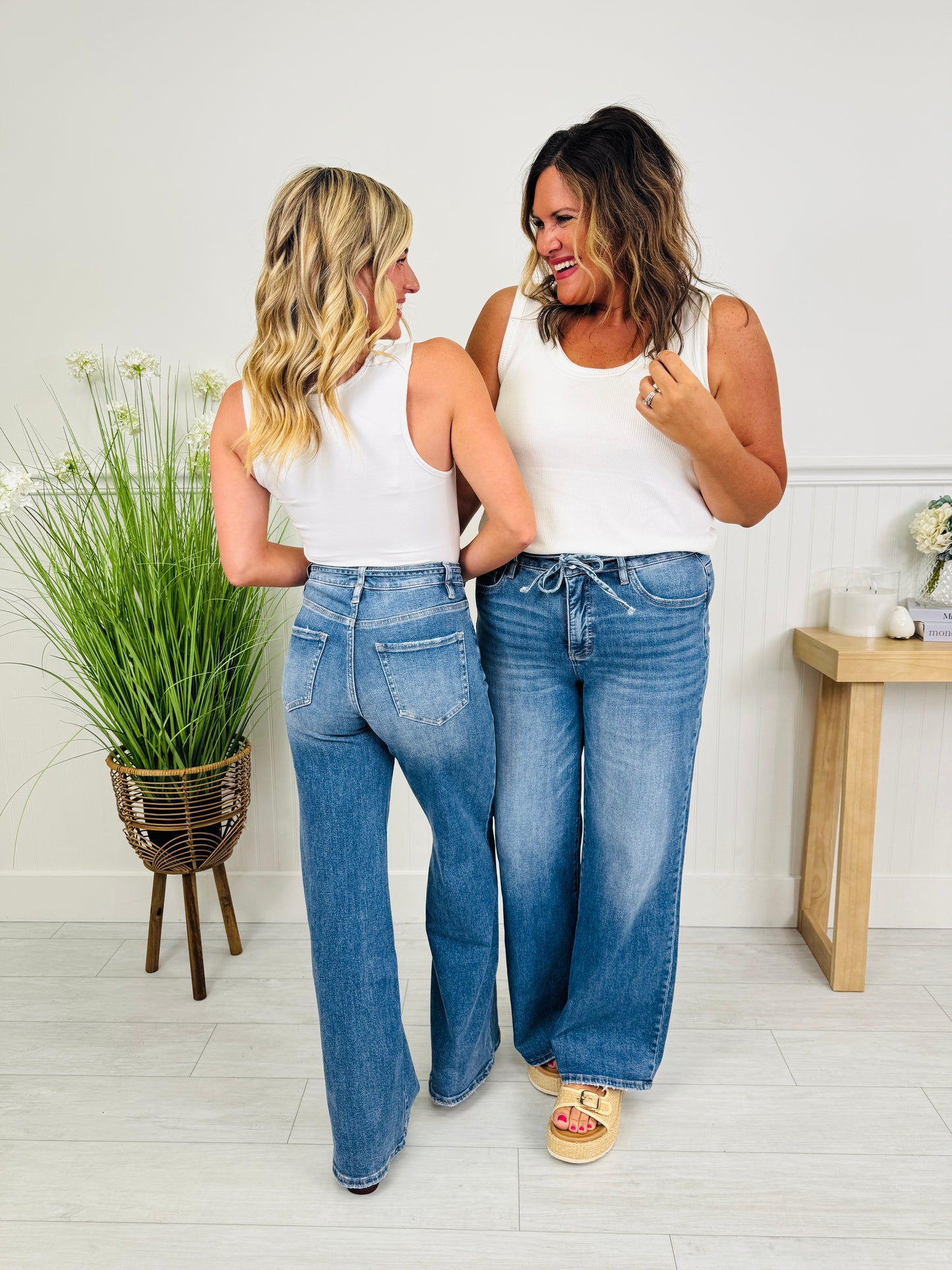 Tied Up in Style Tummy Control Wide Leg Jeans