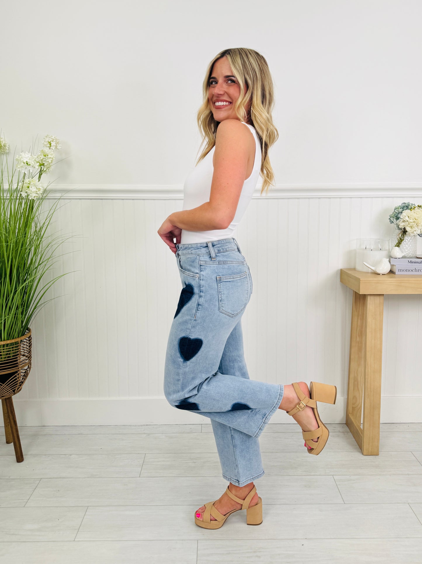 Heart Eyes Tummy Control Cropped Wide Leg Jeans