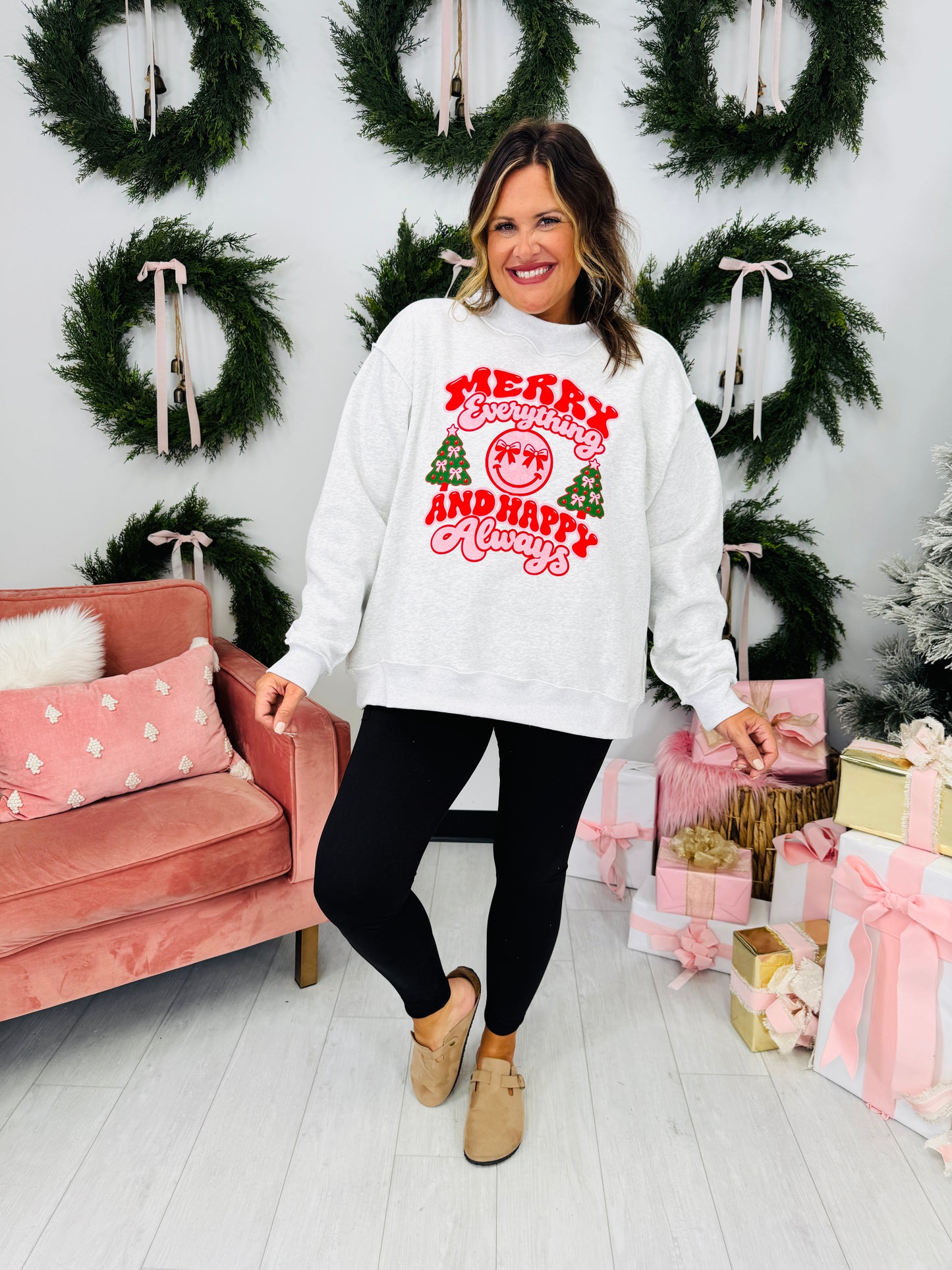 Merry & Happy Always Mock Neck Graphic Sweatshirt