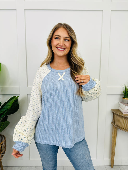Sleeve Of Petals Sweater In Baby Blue