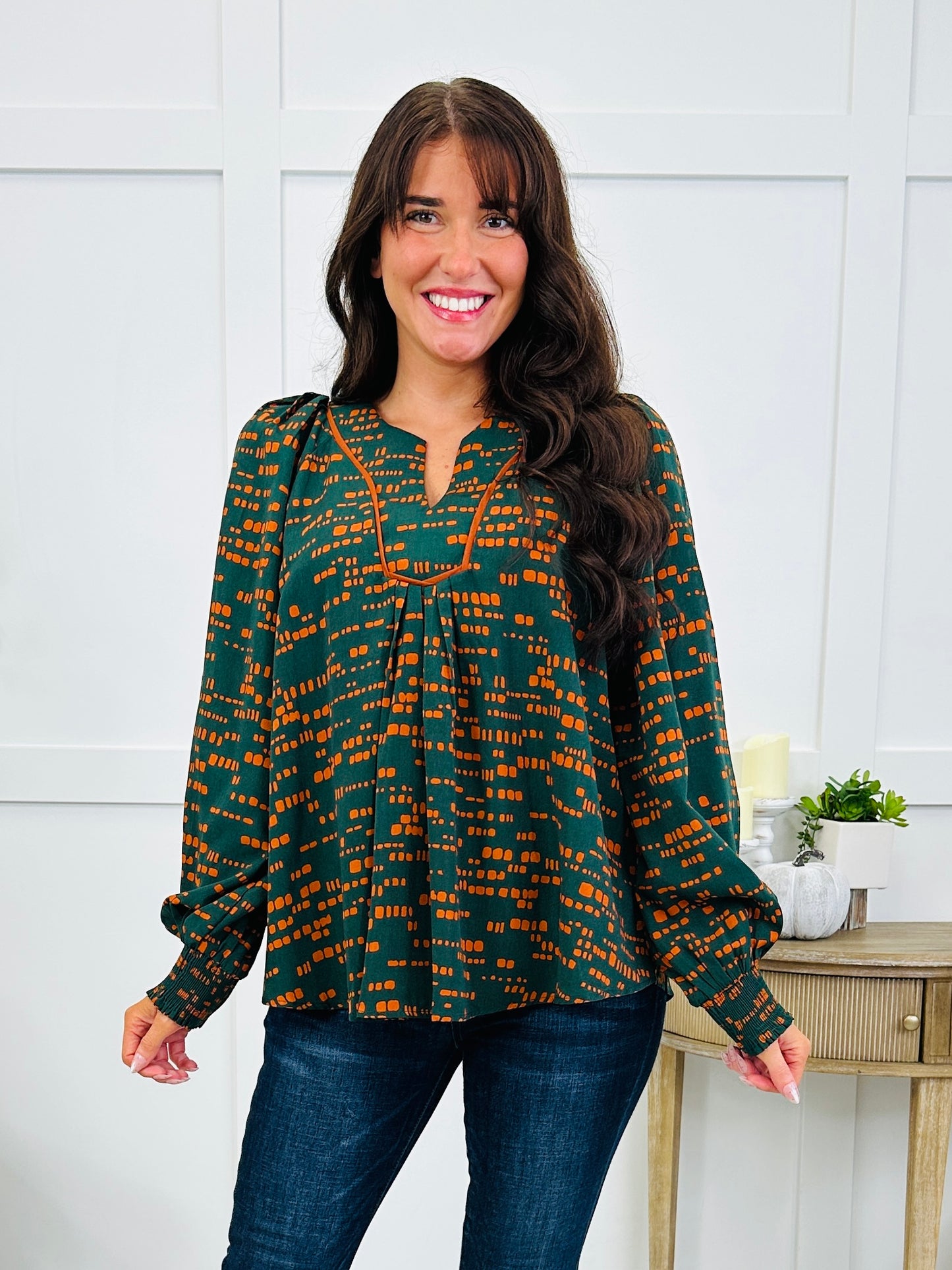 Midnight Confetti Blouse In Jungle Green