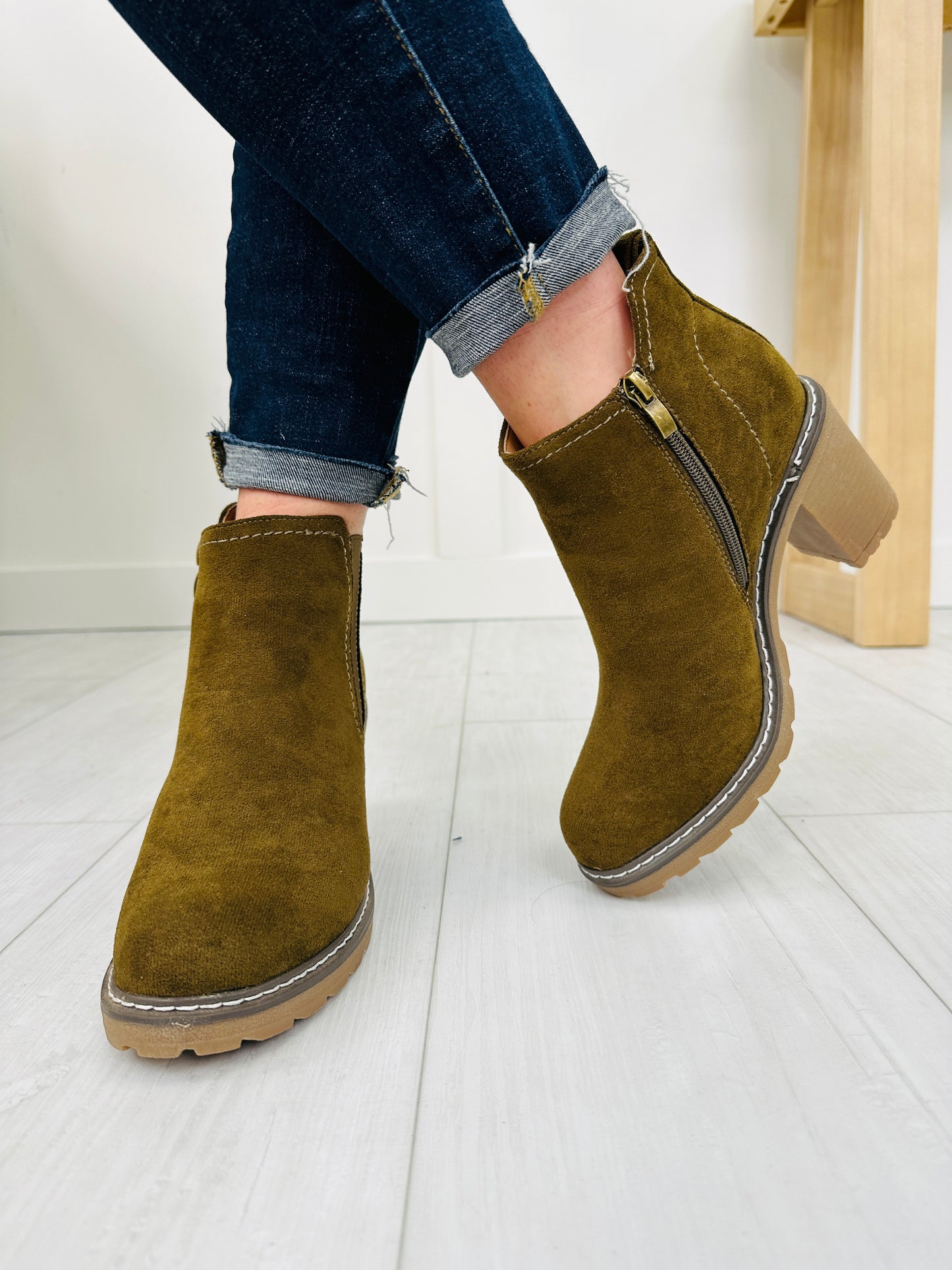 Pick Of The Patch Booties In Olive Suede