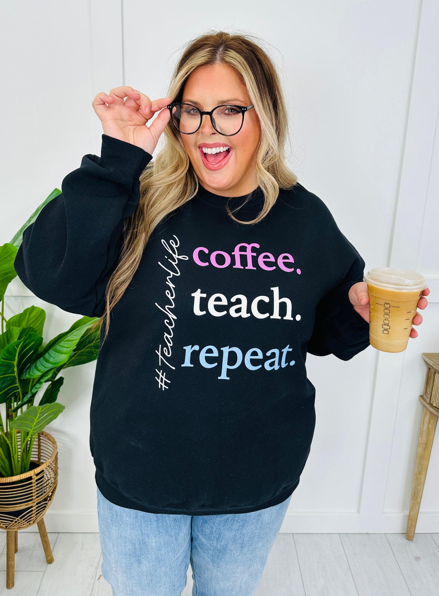 Coffee Teach Repeat Graphic Crewneck Sweatshirt