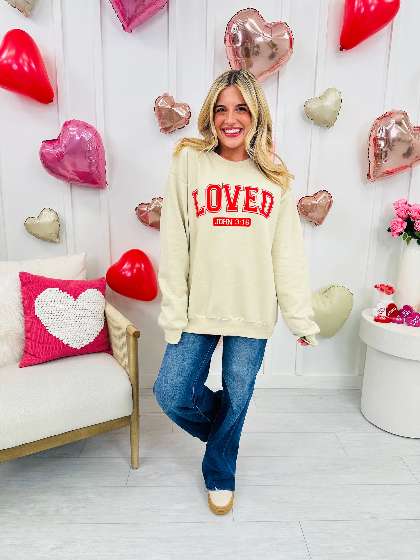 LOVED John 3:16 Graphic Crewneck Sweatshirt in Two Colors