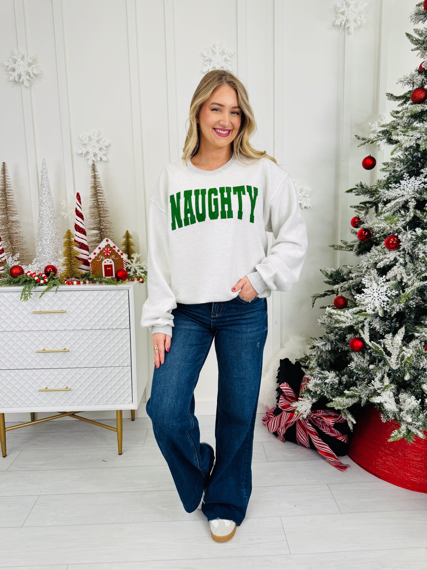 Nice and Naughty Reversible Graphic Crewneck Sweatshirt
