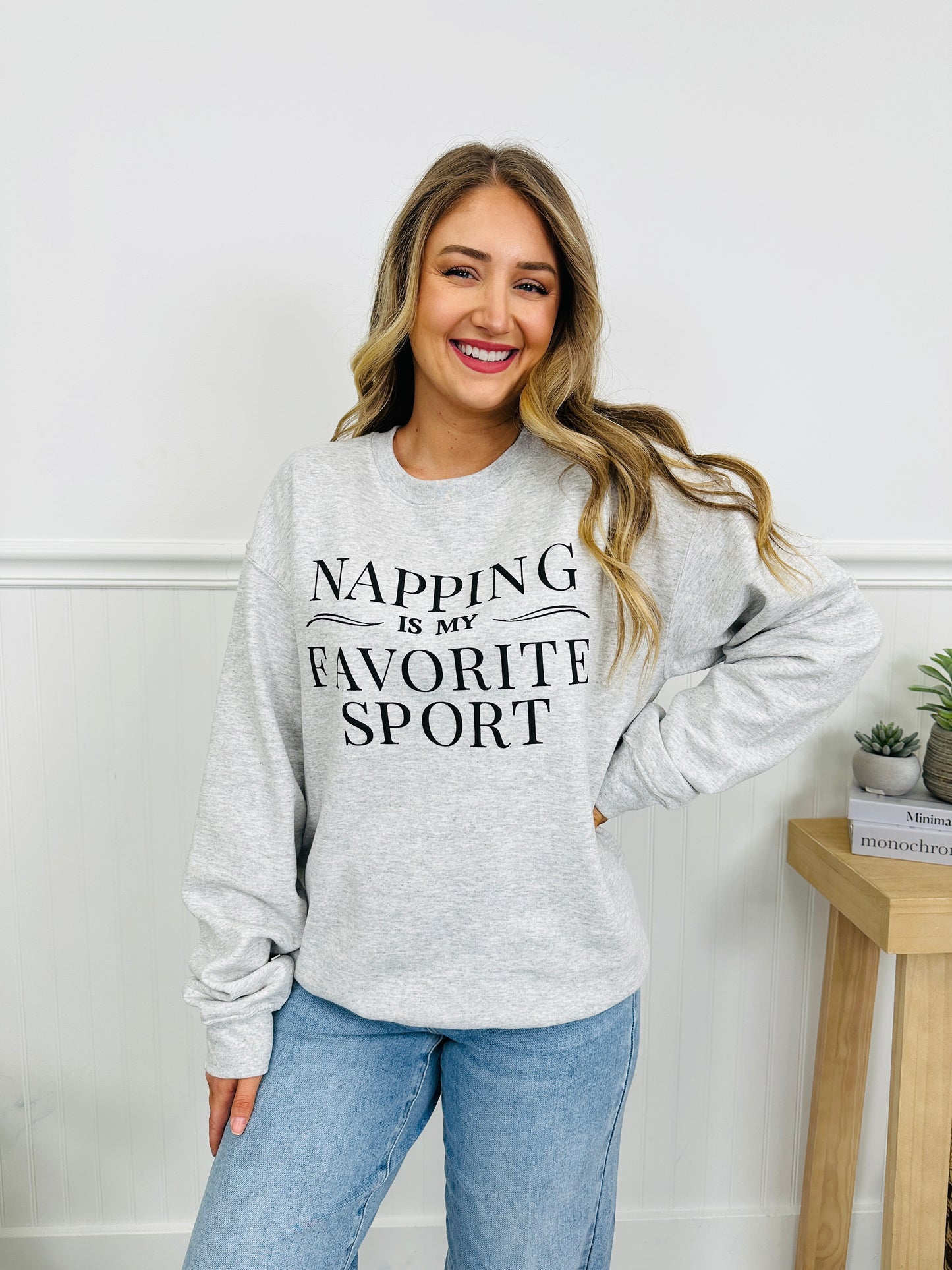 Napping Is My Favorite Sport Graphic Crewneck Sweatshirt