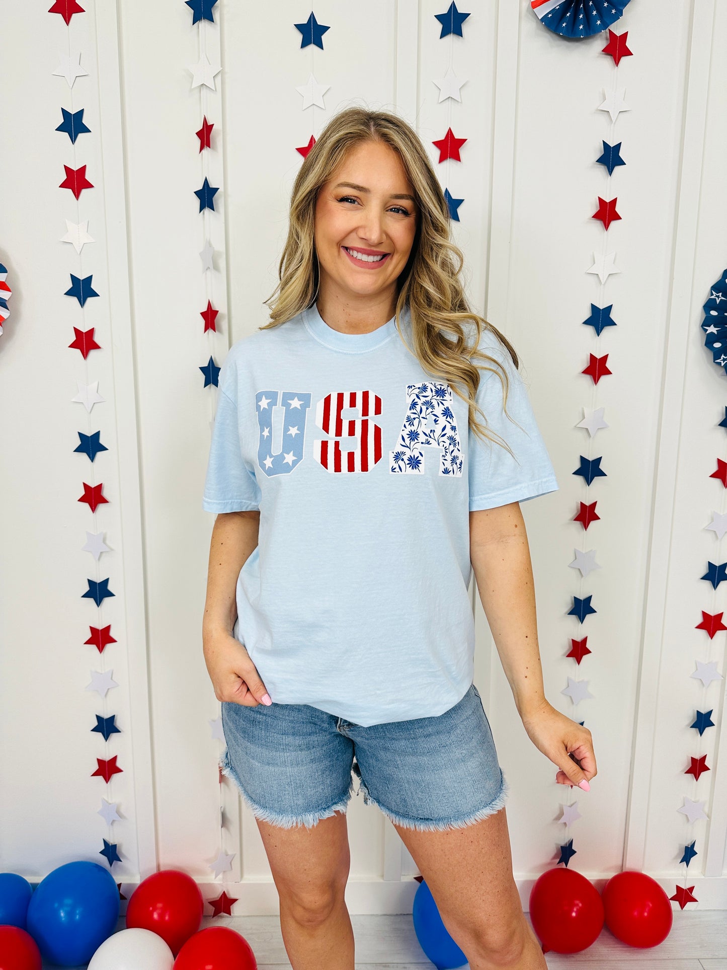 Stars, Stripes, and Florals USA Graphic Tee