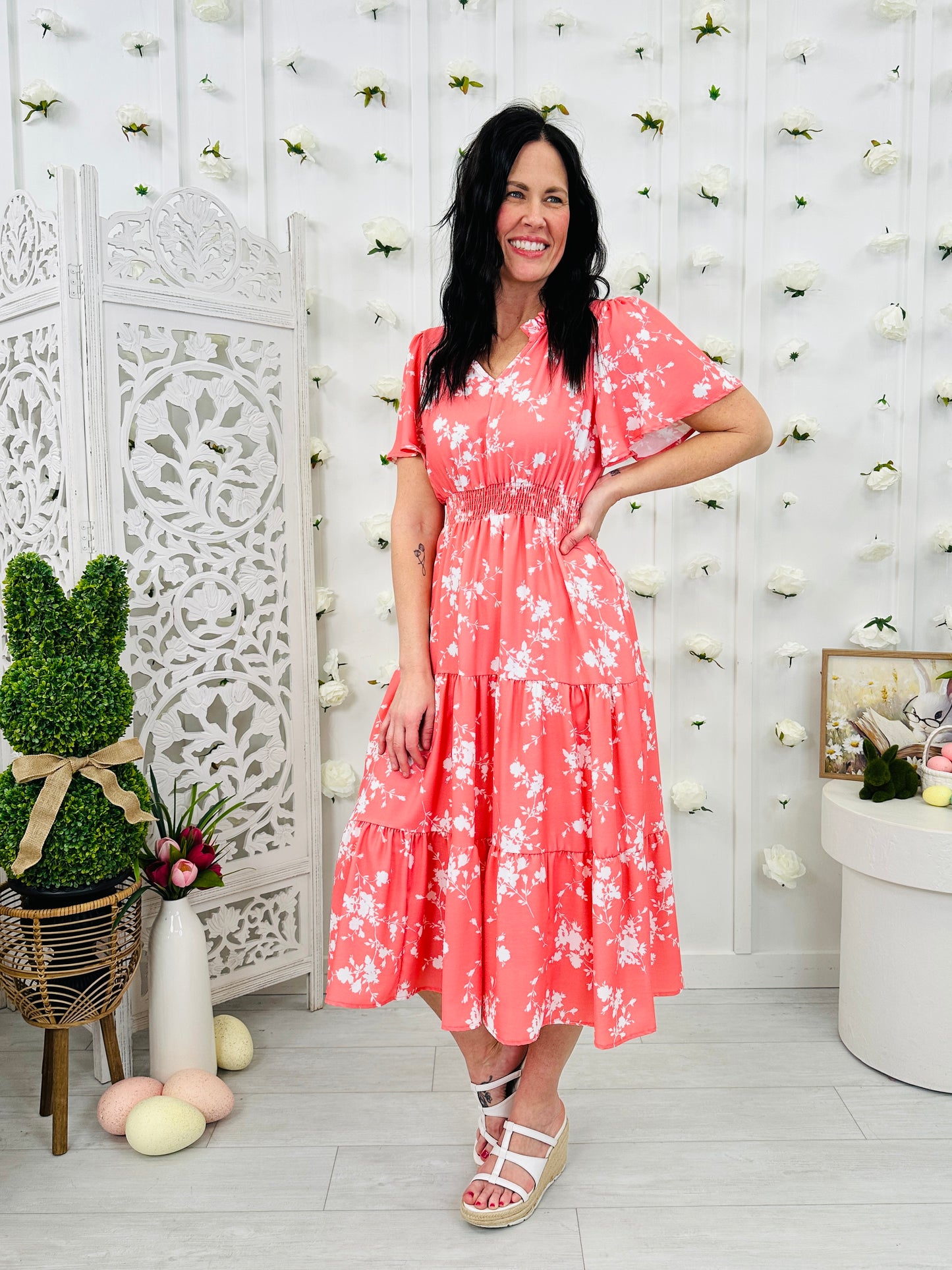 Sunday in Petals Dress In Coral