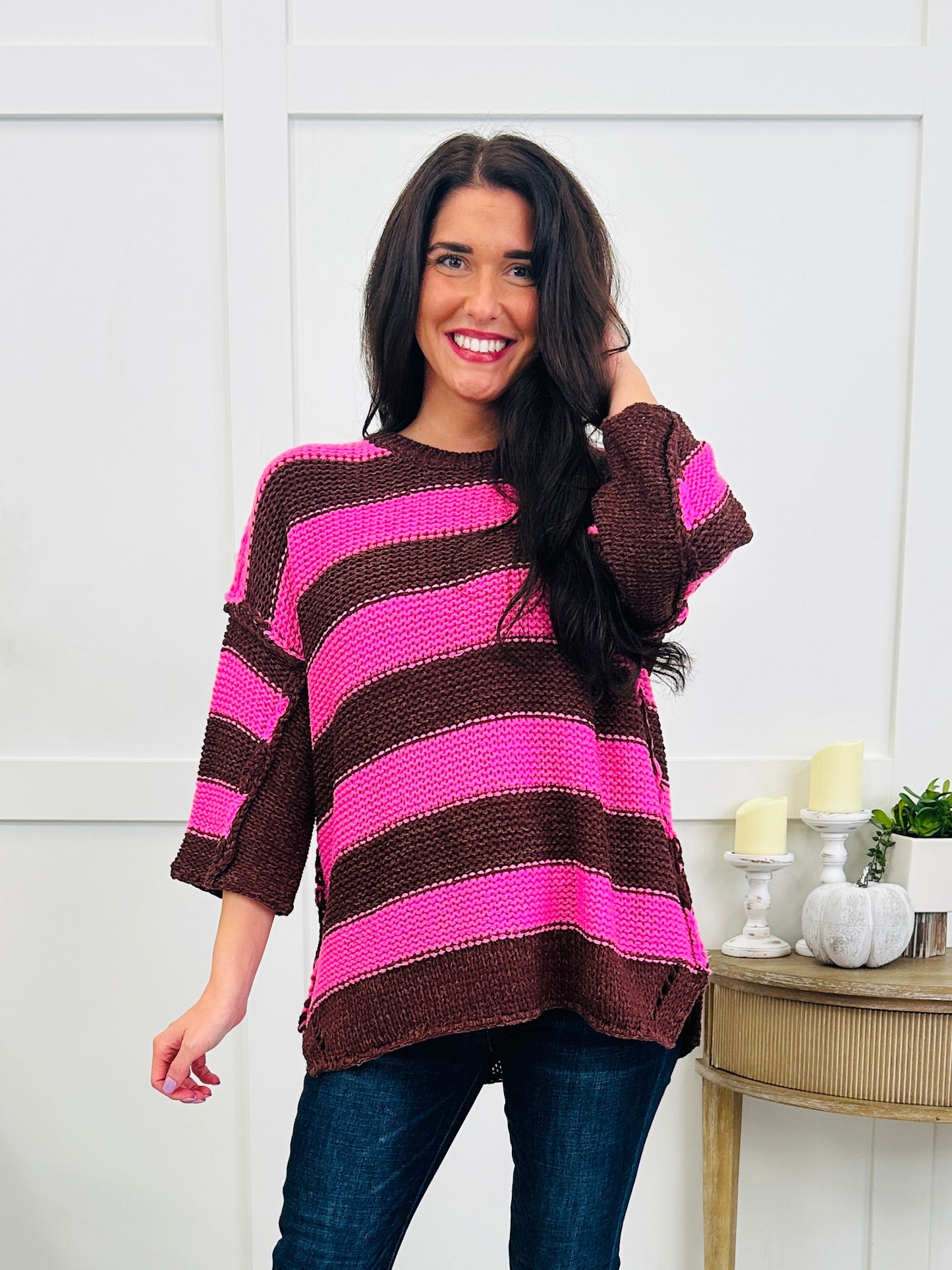 Long Story Stripes Top In Pink Chocolate