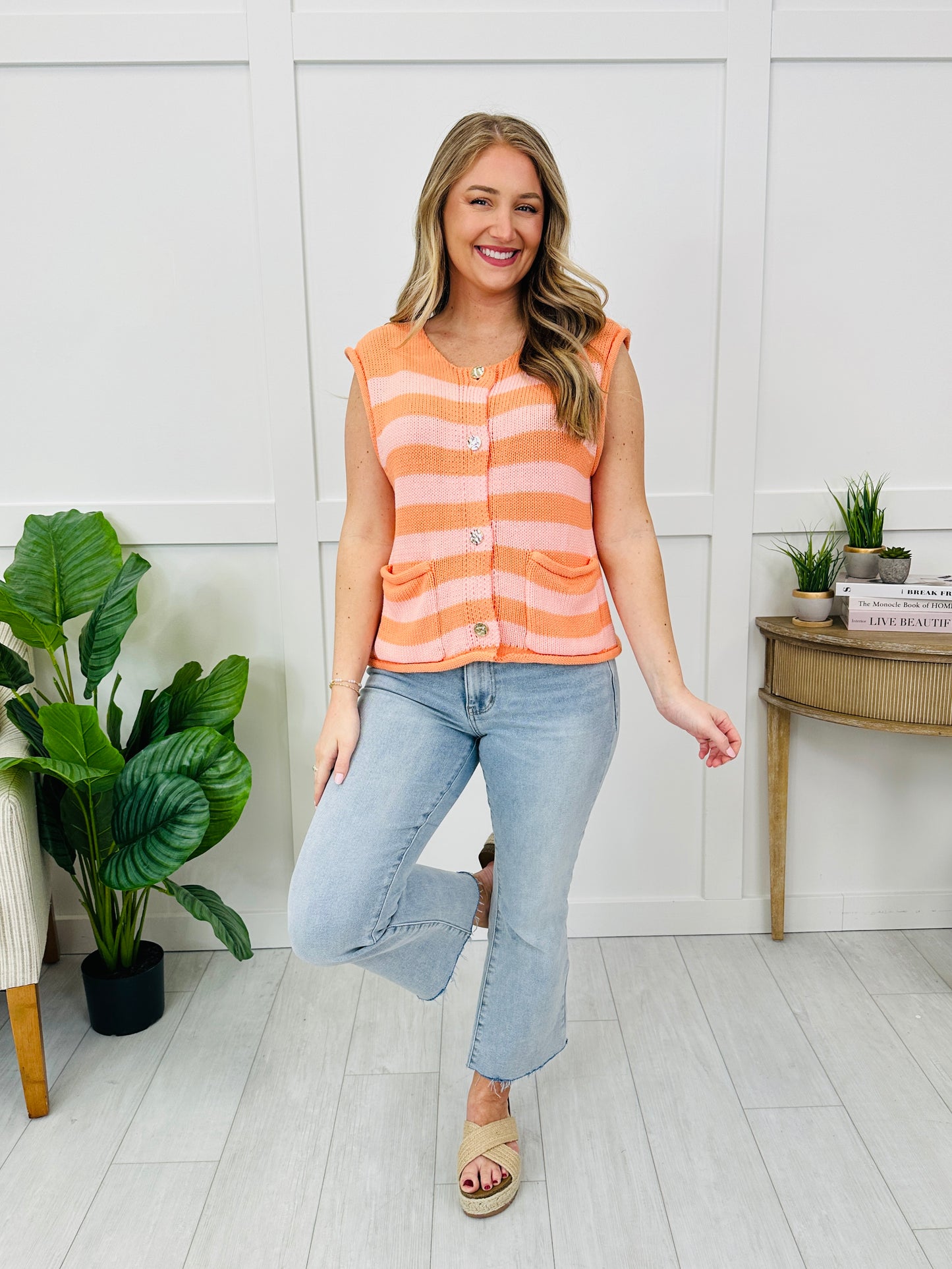 Harbor Stripe Vest In Mango