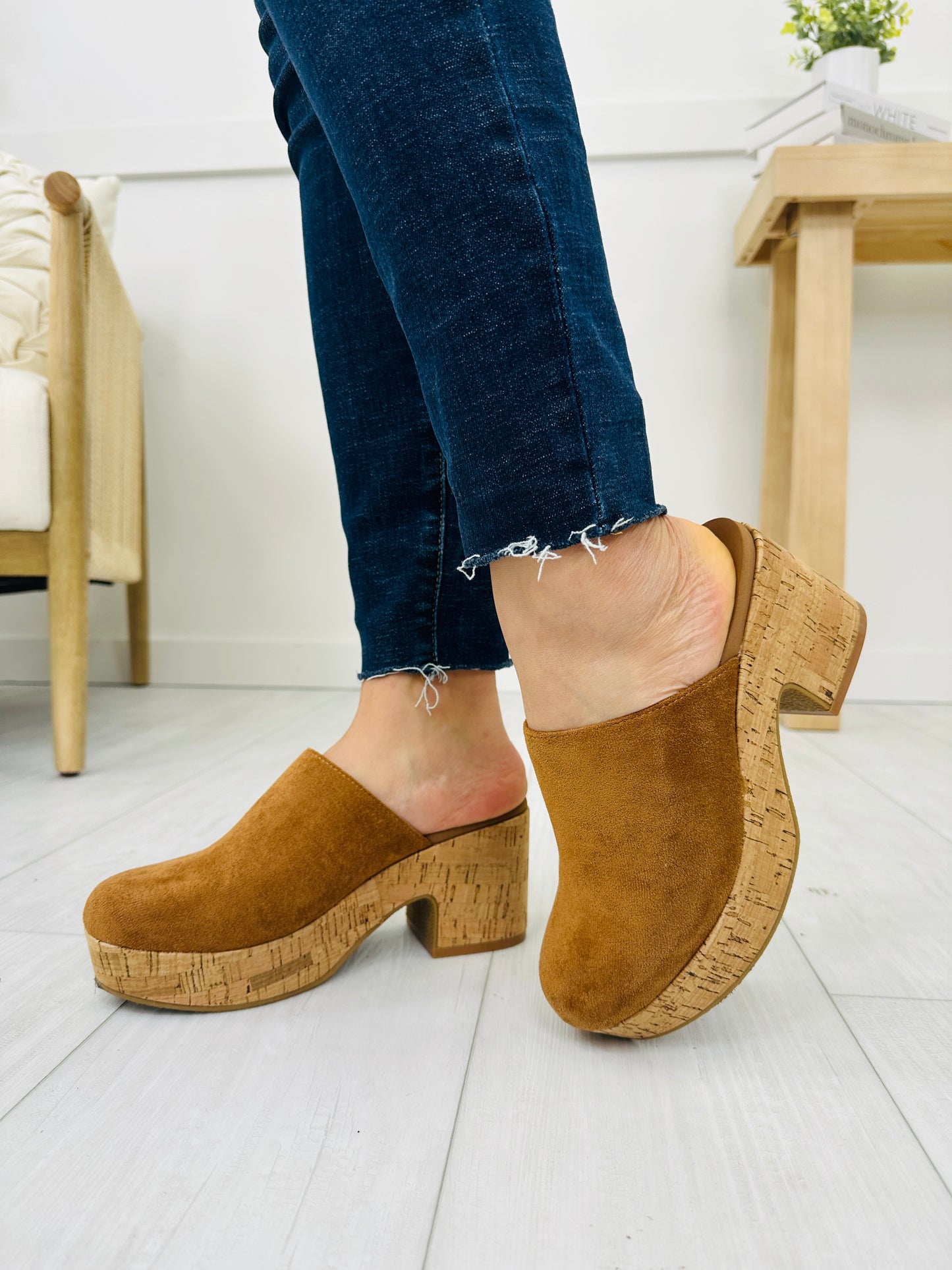 Boho Block Clogs In Tobacco Faux Suede