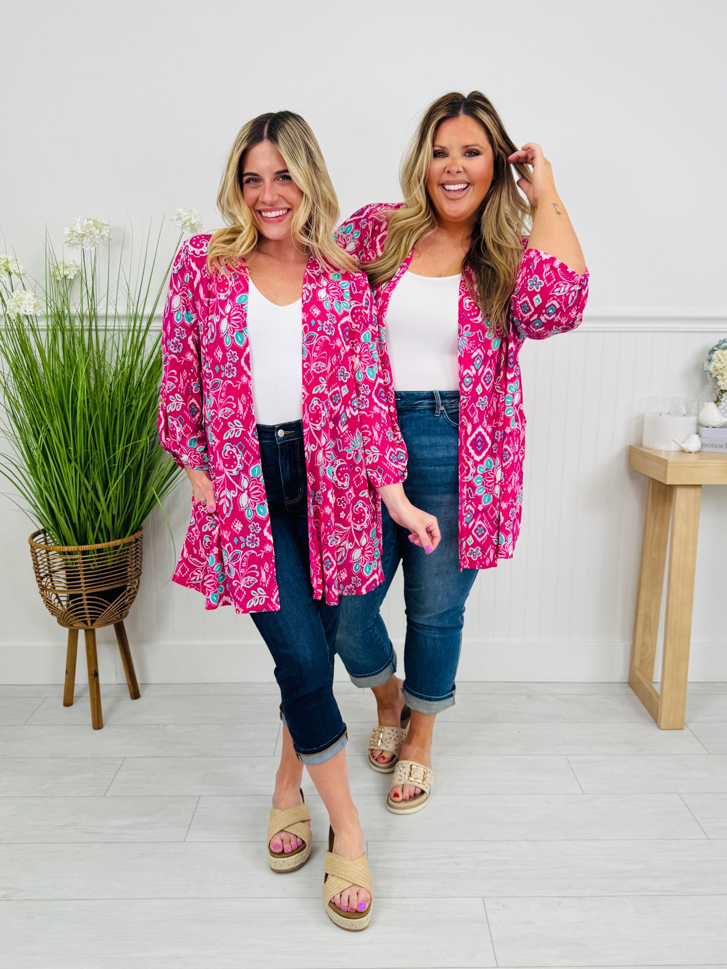 Layered in Spring Cardigan in Pink Print