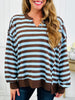 Easy Street Stripe Top In Mocha Blue