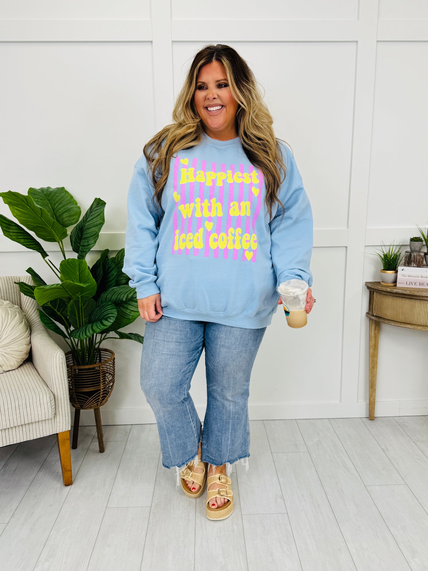 Happiest With An Iced Coffee Graphic Crewneck Sweatshirt