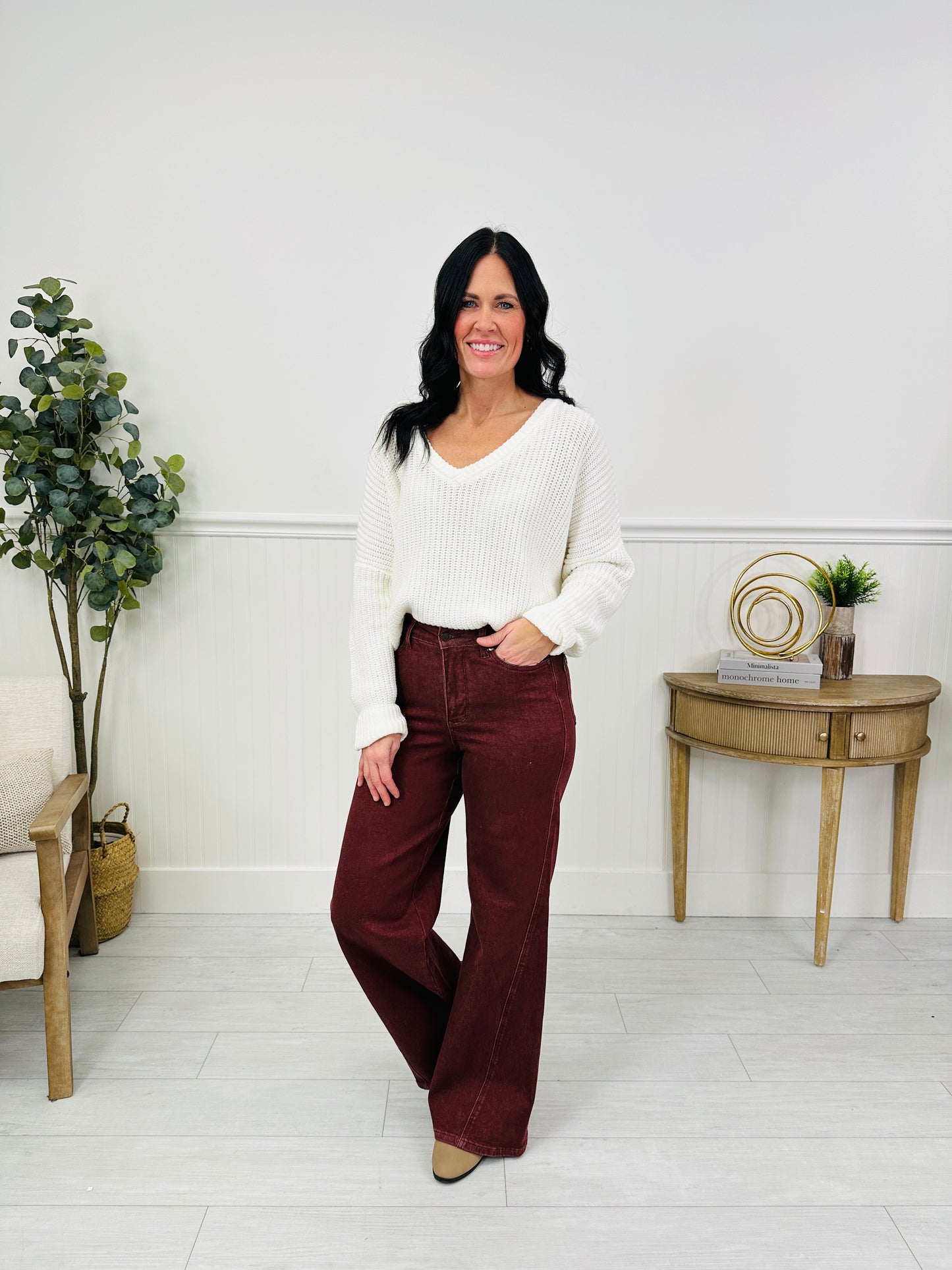 Judy Blue Cranberry Crush Retro Wide Leg Jeans