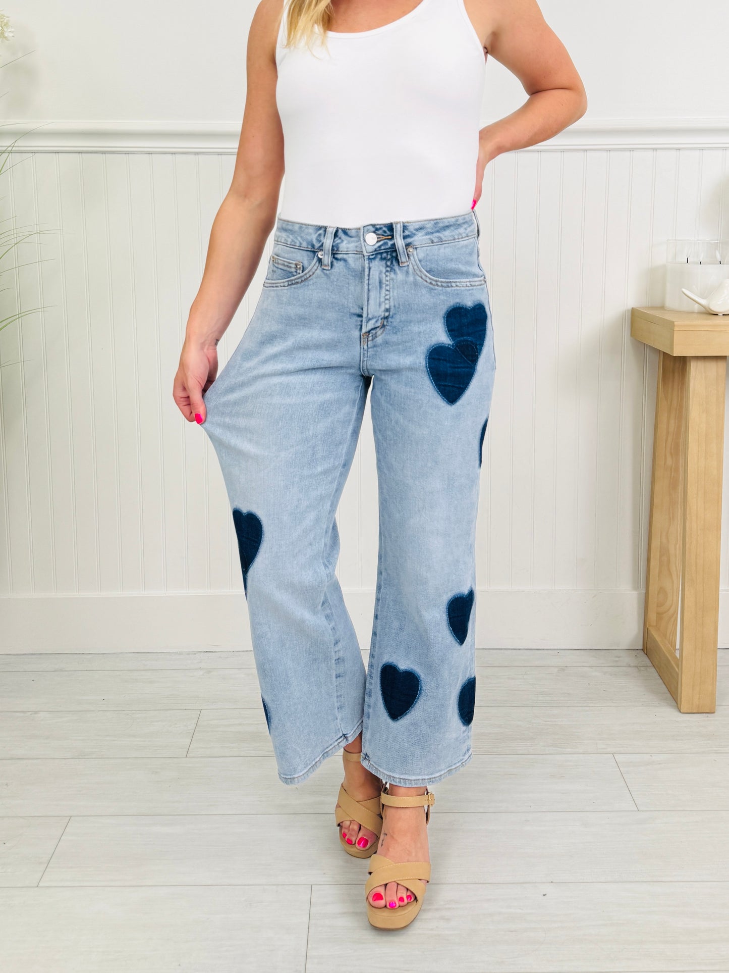 Heart Eyes Tummy Control Cropped Wide Leg Jeans