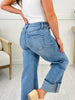 Off The Cuff Wide Leg Cuffed Tummy Control Cropped Jeans