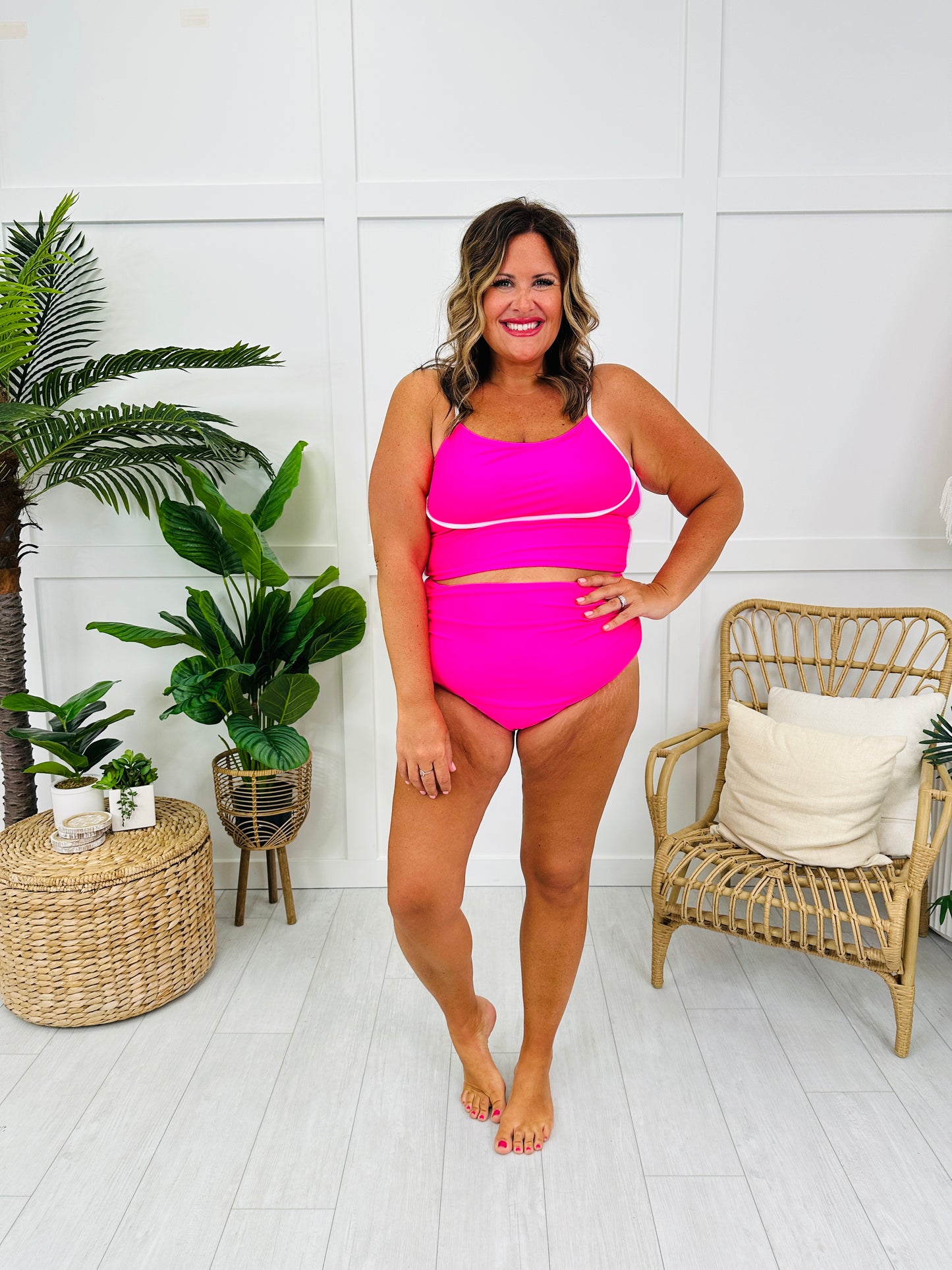 The Samantha Swim Top In Bright Pink