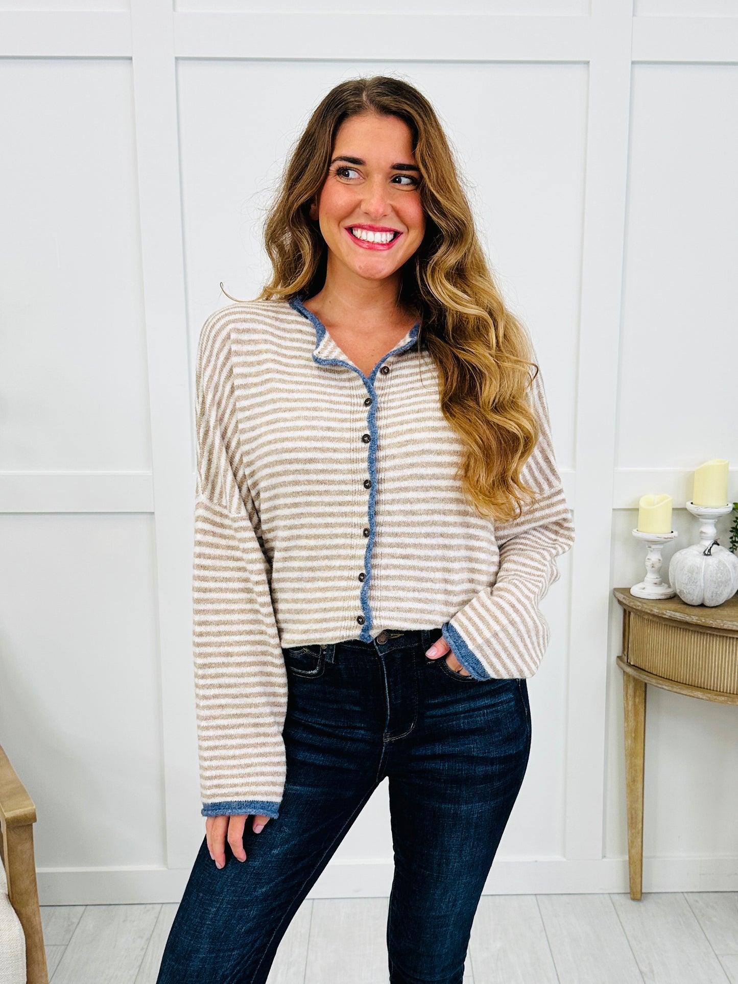 The Fireside Stripe Top In Light Mocha