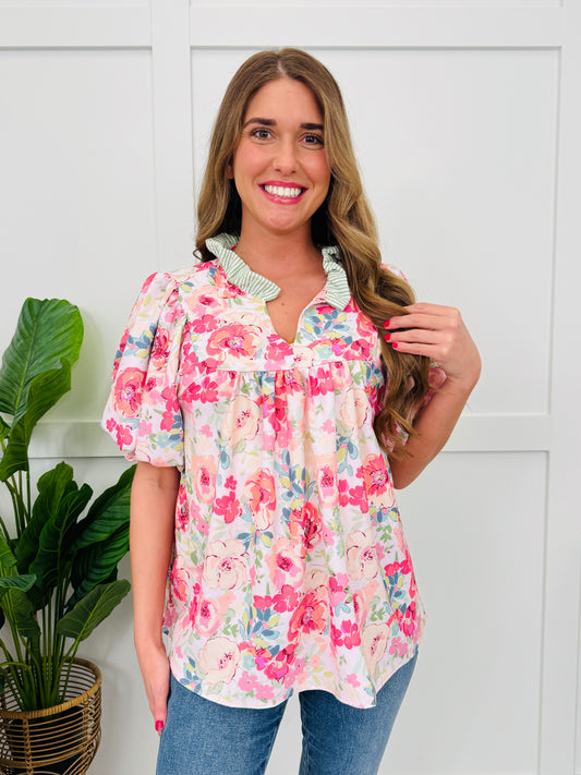 Simply Floral Top In Blush/Sage