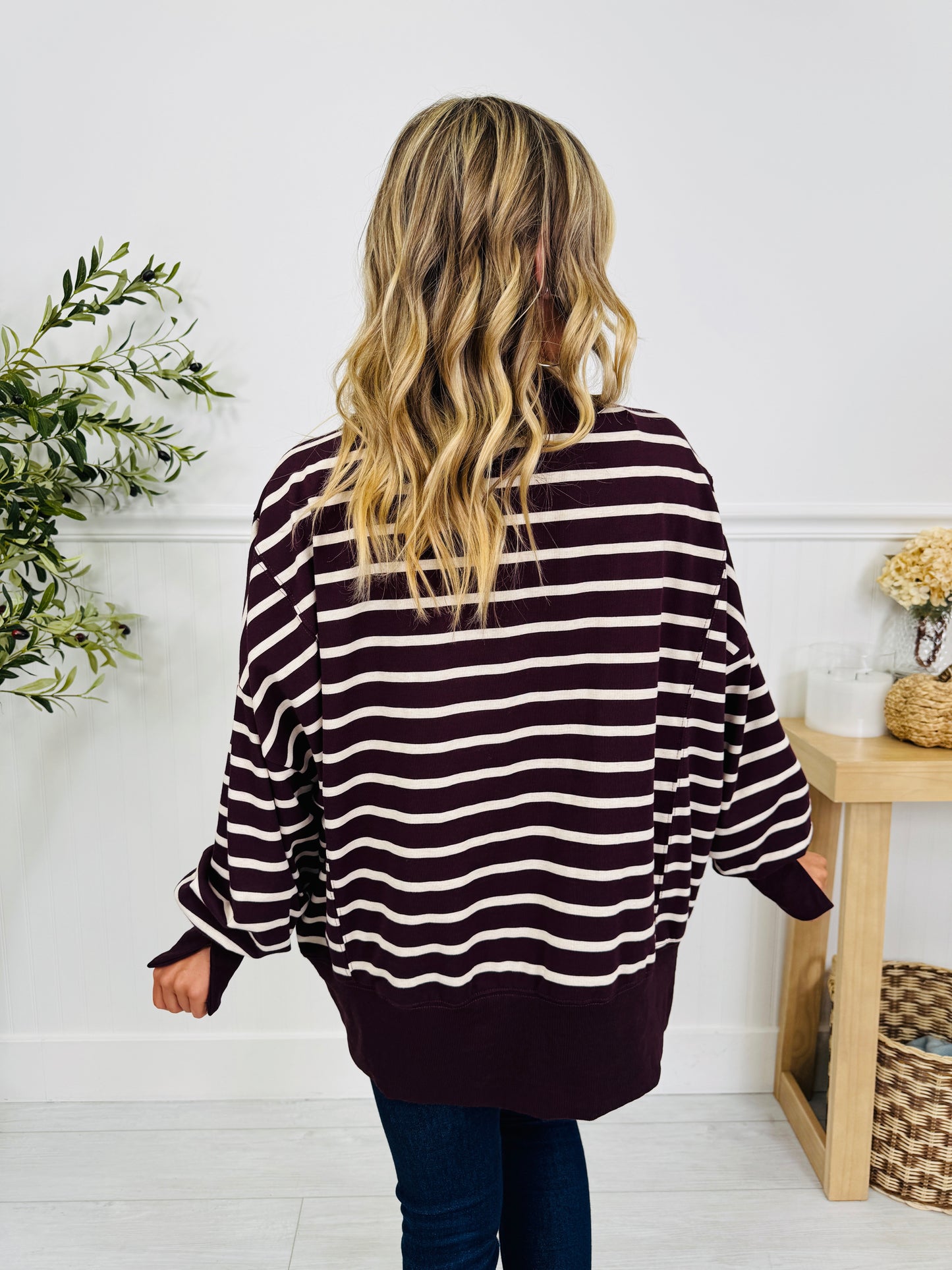 Stripe Up Your Alley Pullover In Wine